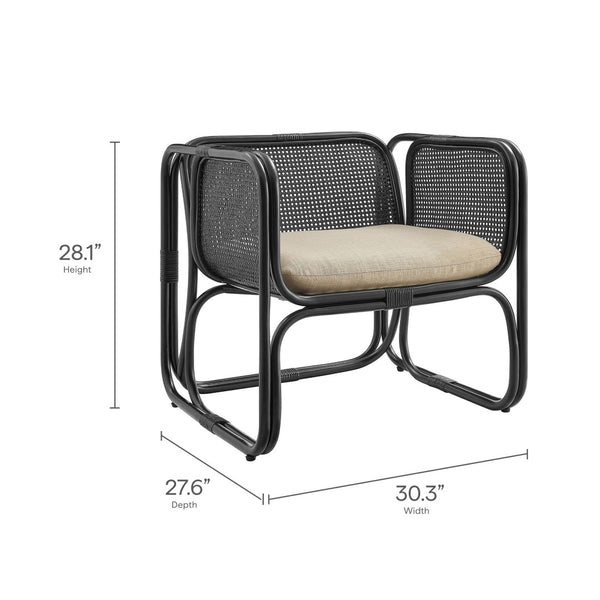 Modway Furniture Ellis Coastal-Inspired Rattan Accent Armchair – Sculpted Frame for Relaxed Living & Easy Care Black EEI-7365-BLK