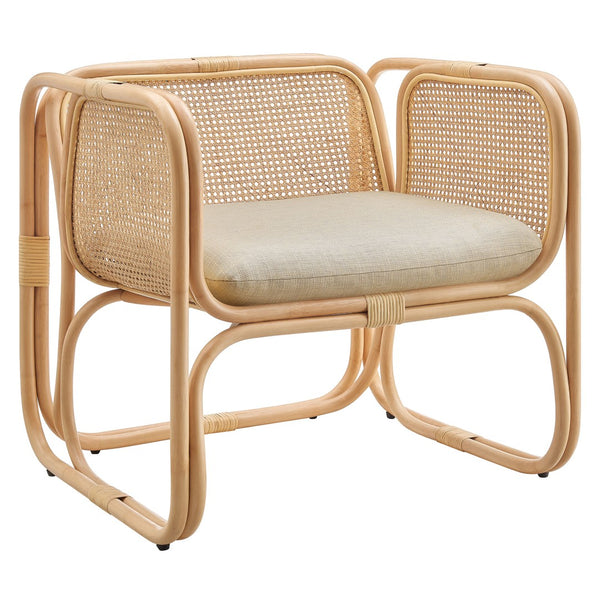 Modway Furniture Ellis Coastal-Inspired Rattan Accent Armchair – Sculpted Frame for Relaxed Living & Easy Care Natural EEI-7365-NAT