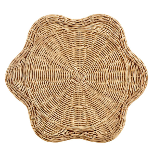 Modway Furniture Erika Scalloped Rattan Side Table - Handwoven Natural Accent Table for Boho & Coastal Decor EEI-7366-NAT