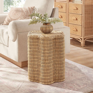 Modway Furniture Erika Scalloped Rattan Side Table - Handwoven Natural Accent Table for Boho & Coastal Decor EEI-7366-NAT
