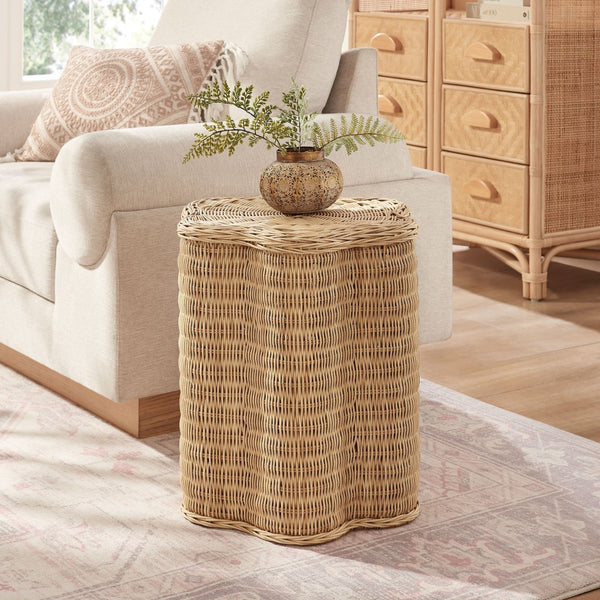 Modway Furniture Erika Scalloped Rattan Side Table - Handwoven Natural Accent Table for Boho & Coastal Decor EEI-7366-NAT