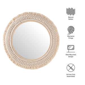 Modway Furniture Jade Rattan Macrame Wall Mirror - Bohemian Chic Decor for Bedrooms, Bathrooms & Entryways EEI-7367-NAT