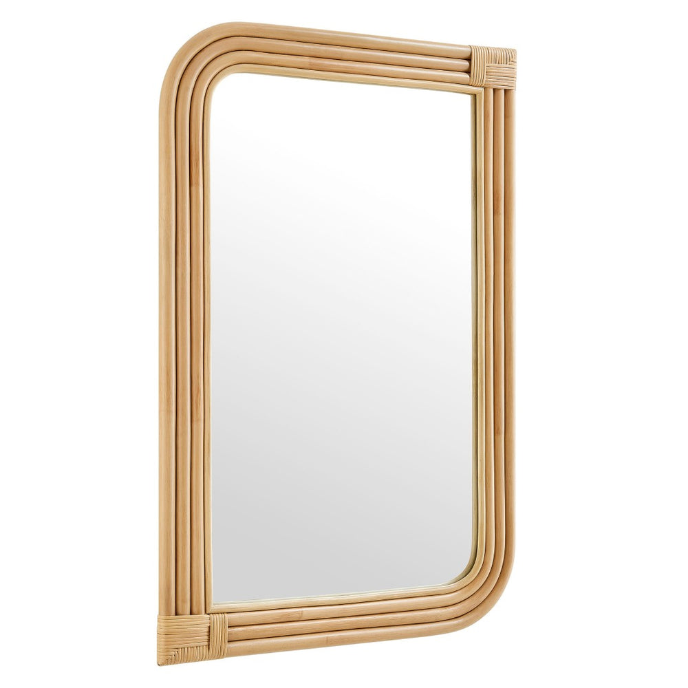 Modway Furniture Corsica Curved Rectangle Rattan Wall Mirror – Coastal Charm for Modern & Bohemian Interiors EEI-7368-NAT