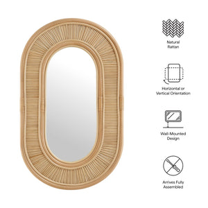 Modway Furniture Sovana Oval Rattan Wall Mirror - Coastal Charm with Handcrafted Appeal for Any Room Decor EEI-7369-NAT
