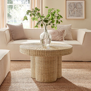 Modway Furniture Ainsley 32-Inch Round Natural Rattan Coffee Table - Coastal Charm for Living Rooms & Patios EEI-7370-NAT