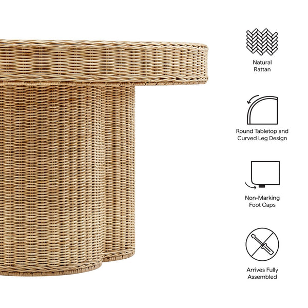 Modway Furniture Ainsley 32-Inch Round Natural Rattan Coffee Table - Coastal Charm for Living Rooms & Patios EEI-7370-NAT