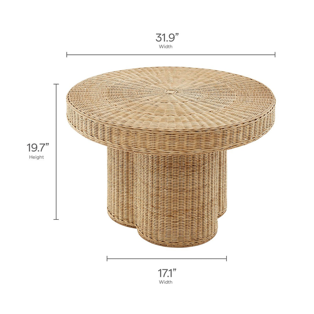 Modway Furniture Ainsley 32-Inch Round Natural Rattan Coffee Table - Coastal Charm for Living Rooms & Patios EEI-7370-NAT