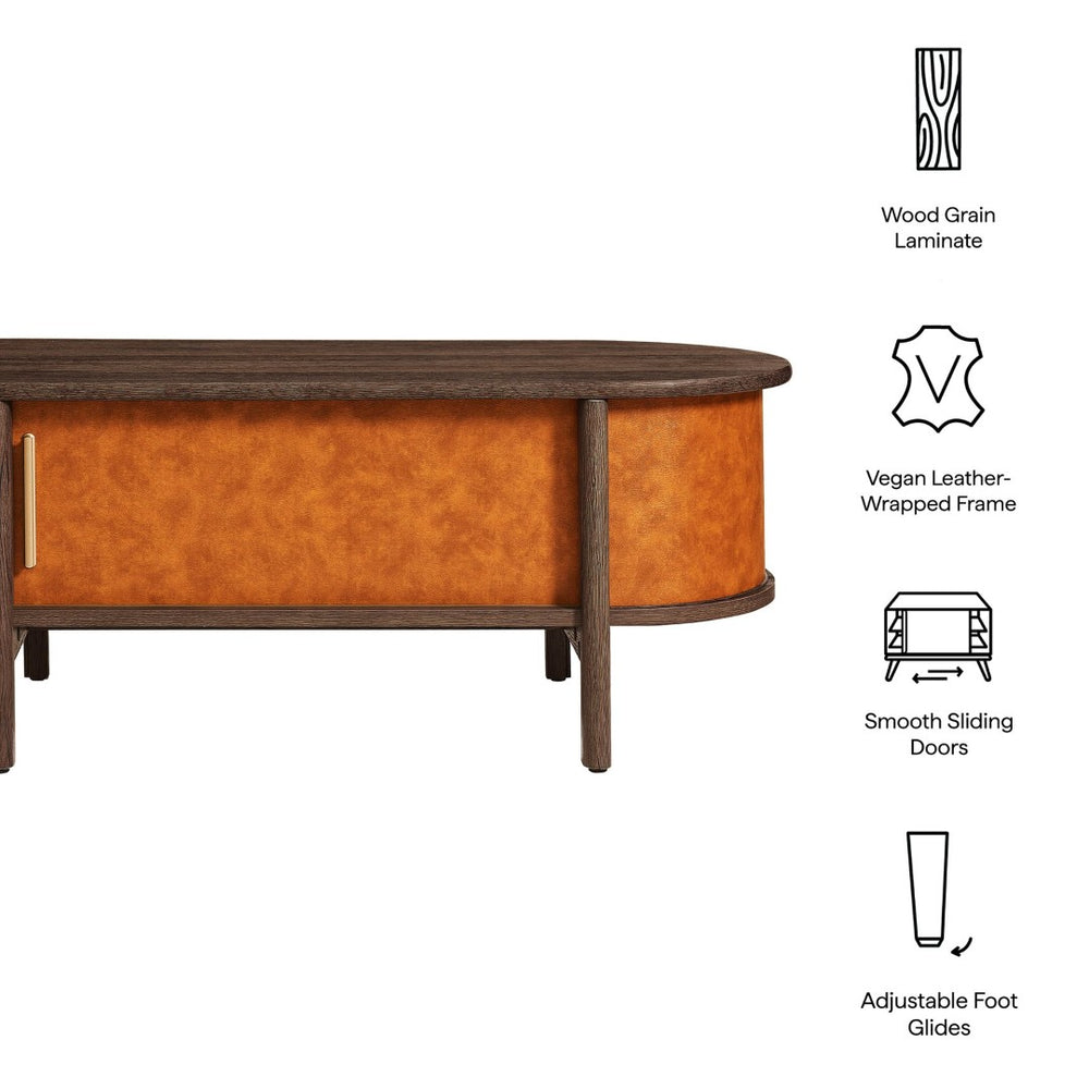 Modway Furniture Coralie Curved Oval Coffee Table in Vegan Leather - Vintage Modern Style with Hidden Storage EEI-7371-WAL-TAN