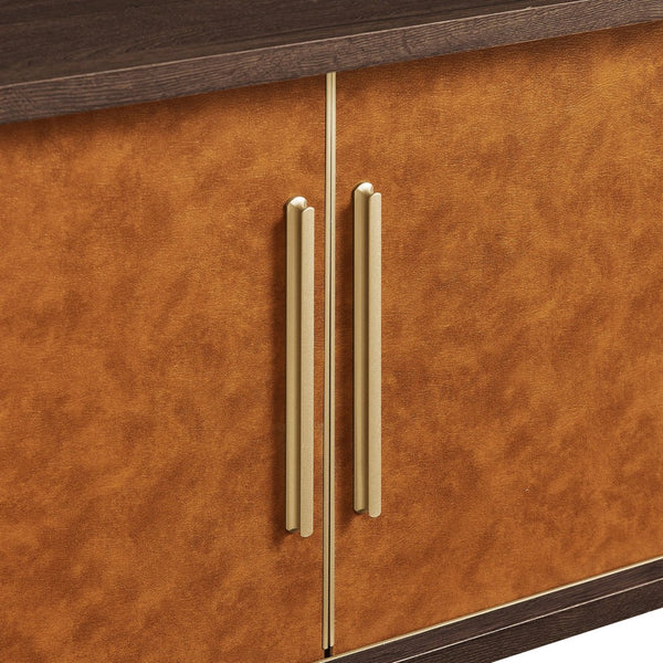 Modway Furniture Coralie Curved 71" Vegan Leather Oval TV Stand - Chic Walnut Tan Media Console with Sliding Doors EEI-7372-WAL-TAN