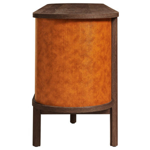 Modway Furniture Coralie Curved Vegan Leather Sideboard - Stylish Oval Buffet, Console & TV Stand for Modern Spaces EEI-7373-WAL-TAN