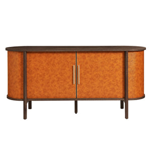 Modway Furniture Coralie Curved Vegan Leather Sideboard - Stylish Oval Buffet, Console & TV Stand for Modern Spaces EEI-7373-WAL-TAN