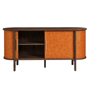 Modway Furniture Coralie Curved Vegan Leather Sideboard - Stylish Oval Buffet, Console & TV Stand for Modern Spaces EEI-7373-WAL-TAN