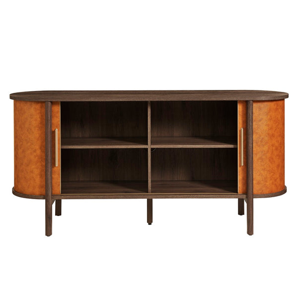 Modway Furniture Coralie Curved Vegan Leather Sideboard - Stylish Oval Buffet, Console & TV Stand for Modern Spaces EEI-7373-WAL-TAN