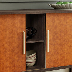 Modway Furniture Coralie Curved Vegan Leather Sideboard - Stylish Oval Buffet, Console & TV Stand for Modern Spaces EEI-7373-WAL-TAN