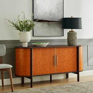 Modway Furniture Coralie Curved Vegan Leather Sideboard - Stylish Oval Buffet, Console & TV Stand for Modern Spaces EEI-7373-WAL-TAN