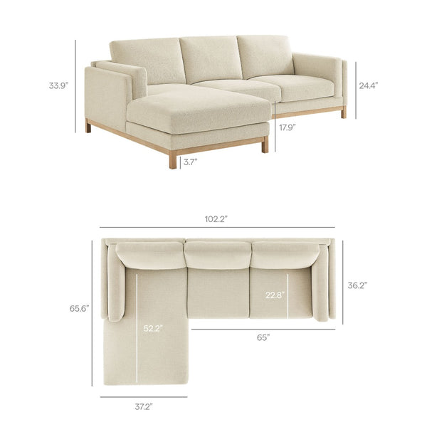 Modway Furniture Roscoe Left-Facing Sectional Sofa with Chaise - Modern Comfort and Classic Style for Your Living Space Ivory EEI-7374-IVO