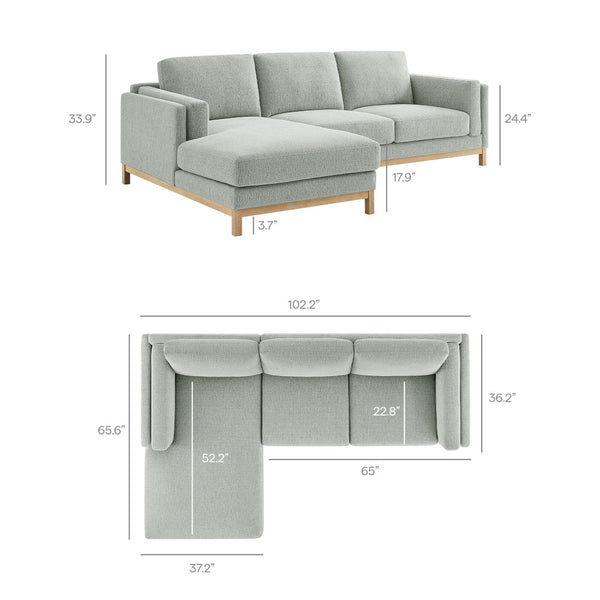 Modway Furniture Roscoe Left-Facing Sectional Sofa with Chaise - Modern Comfort and Classic Style for Your Living Space Mist EEI-7374-MST