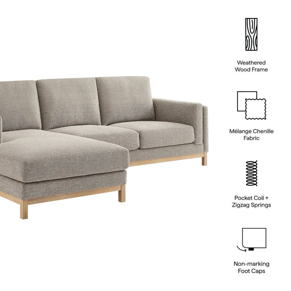 Modway Furniture Roscoe Left-Facing Sectional Sofa with Chaise - Modern Comfort and Classic Style for Your Living Space Pewter EEI-7374-PEW