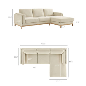 Modway Furniture Roscoe Right-Facing Fabric Sectional Sofa with Chaise – Timeless Design for Modern Living Rooms Ivory EEI-7375-IVO