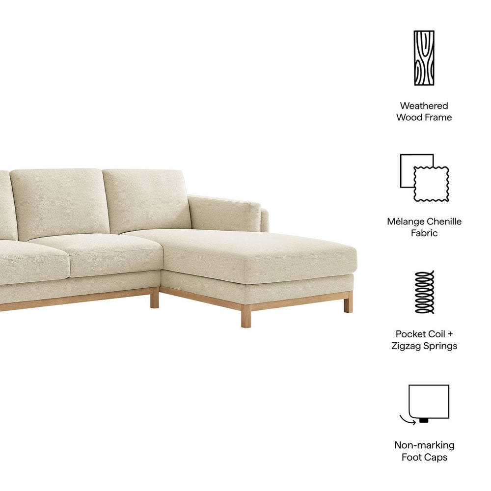 Modway Furniture Roscoe Right-Facing Fabric Sectional Sofa with Chaise – Timeless Design for Modern Living Rooms Ivory EEI-7375-IVO