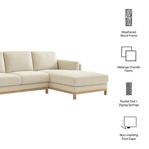 Modway Furniture Roscoe Right-Facing Fabric Sectional Sofa with Chaise – Timeless Design for Modern Living Rooms Ivory EEI-7375-IVO