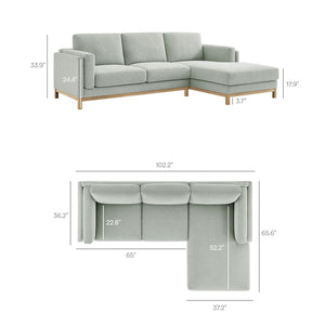 Modway Furniture Roscoe Right-Facing Fabric Sectional Sofa with Chaise – Timeless Design for Modern Living Rooms Mist EEI-7375-MST