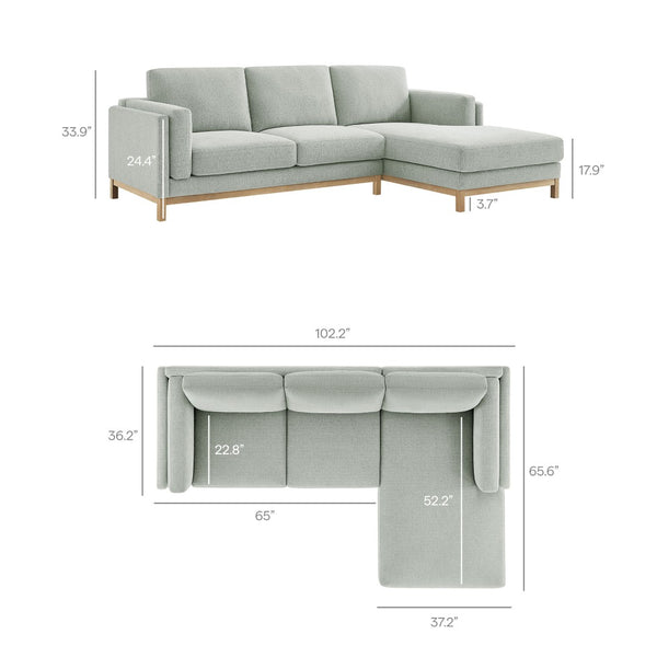 Modway Furniture Roscoe Right-Facing Fabric Sectional Sofa with Chaise – Timeless Design for Modern Living Rooms Mist EEI-7375-MST