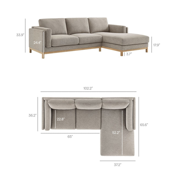 Modway Furniture Roscoe Right-Facing Fabric Sectional Sofa with Chaise – Timeless Design for Modern Living Rooms Pewter EEI-7375-PEW