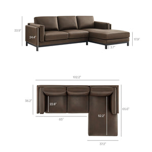 Modway Furniture Roscoe Right-Facing Vegan Leather Sectional Sofa with Chaise for Modern Comfort & Style in Home Espresso EEI-7377-ESP