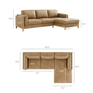 Modway Furniture Roscoe Right-Facing Vegan Leather Sectional Sofa with Chaise for Modern Comfort & Style in Home Toast EEI-7377-TST