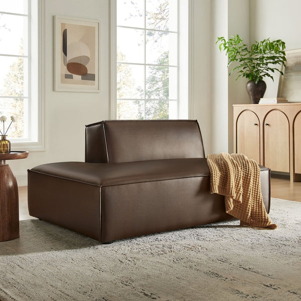 Modway Furniture Restore Modular Faux Leather Armless Chaise with French Piping for Modern Living Rooms Espresso EEI-7387-ESP