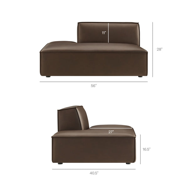 Modway Furniture Restore Modular Faux Leather Armless Chaise with French Piping for Modern Living Rooms Espresso EEI-7387-ESP