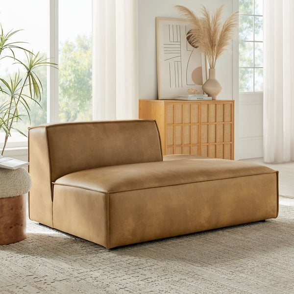 Modway Furniture Restore Modway Vegan Leather Modular Chaise with French Piping for Contemporary Living Toast EEI-7389-TST