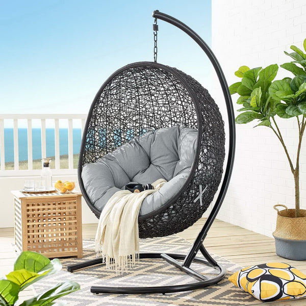 Modway Furniture Encase Swing Outdoor Patio Lounge Chair - Stylish Hanging Seat with Plush Cushions for Relaxation Gray EEI-739-GRY-SET