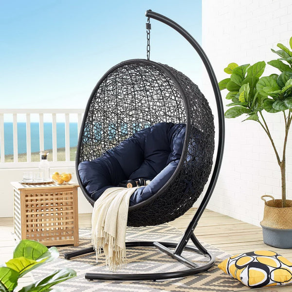 Modway Furniture Encase Swing Outdoor Patio Lounge Chair - Stylish Hanging Seat with Plush Cushions for Relaxation Navy EEI-739-NAV-SET