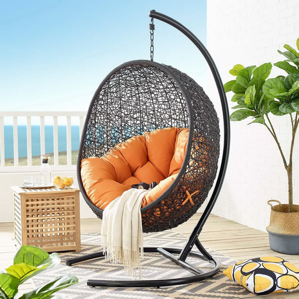 Modway Furniture Encase Swing Outdoor Patio Lounge Chair - Stylish Hanging Seat with Plush Cushions for Relaxation Orange EEI-739-ORA-SET