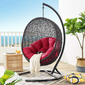 Modway Furniture Encase Swing Outdoor Patio Lounge Chair - Stylish Hanging Seat with Plush Cushions for Relaxation Red EEI-739-RED-SET