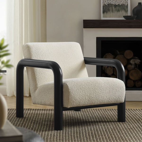 Modway Furniture Sereno Boucle Accent Chair - Sculptural Mid-Century Lounge Design for Stylish Living Spaces Cream Black EEI-7391-CRE-BLK