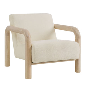 Modway Furniture Sereno Boucle Accent Chair - Sculptural Mid-Century Lounge Design for Stylish Living Spaces Cream Oak EEI-7391-CRE-OAK