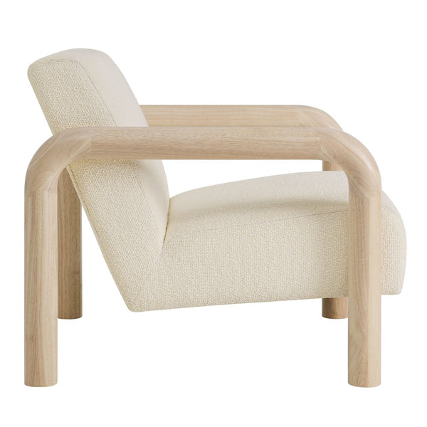Modway Furniture Sereno Boucle Accent Chair - Sculptural Mid-Century Lounge Design for Stylish Living Spaces Cream Oak EEI-7391-CRE-OAK