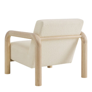 Modway Furniture Sereno Boucle Accent Chair - Sculptural Mid-Century Lounge Design for Stylish Living Spaces Cream Oak EEI-7391-CRE-OAK