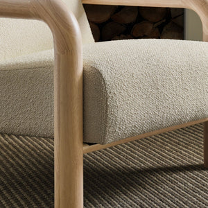 Modway Furniture Sereno Boucle Accent Chair - Sculptural Mid-Century Lounge Design for Stylish Living Spaces Cream Oak EEI-7391-CRE-OAK