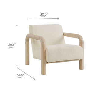 Modway Furniture Sereno Boucle Accent Chair - Sculptural Mid-Century Lounge Design for Stylish Living Spaces Cream Oak EEI-7391-CRE-OAK