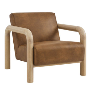 Modway Furniture Sereno Vegan Leather Accent Chair - Sculptural Comfort with Oversized Armrests for Modern Spaces Canyon Oak EEI-7392-CYN-OAK