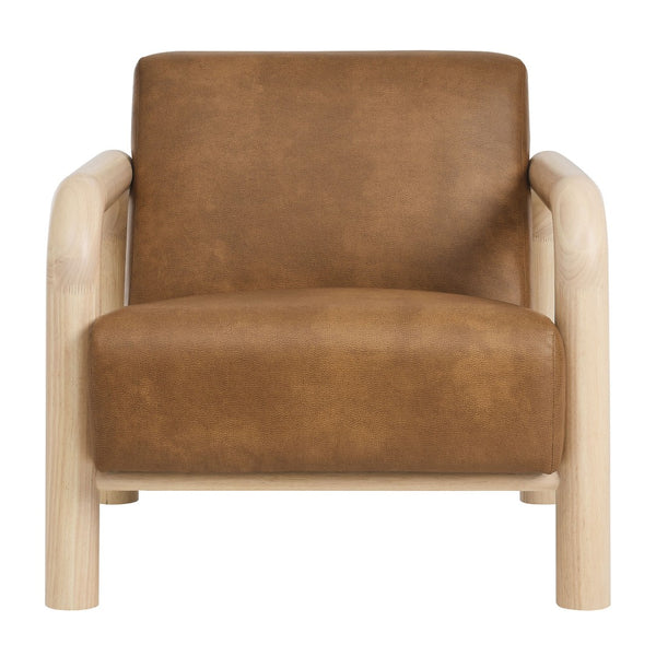 Modway Furniture Sereno Vegan Leather Accent Chair - Sculptural Comfort with Oversized Armrests for Modern Spaces Canyon Oak EEI-7392-CYN-OAK