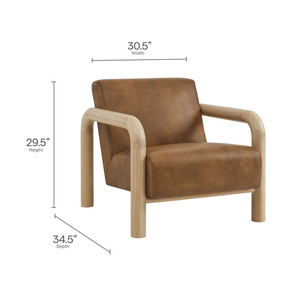 Modway Furniture Sereno Vegan Leather Accent Chair - Sculptural Comfort with Oversized Armrests for Modern Spaces Canyon Oak EEI-7392-CYN-OAK