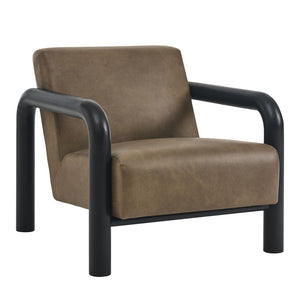 Modway Furniture Sereno Vegan Leather Accent Chair - Sculptural Comfort with Oversized Armrests for Modern Spaces Mushroom Black EEI-7392-MUS-BLK