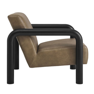 Modway Furniture Sereno Vegan Leather Accent Chair - Sculptural Comfort with Oversized Armrests for Modern Spaces Mushroom Black EEI-7392-MUS-BLK