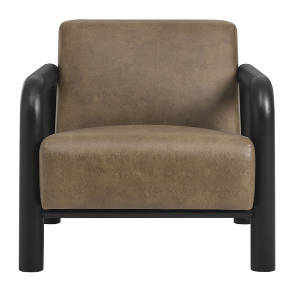Modway Furniture Sereno Vegan Leather Accent Chair - Sculptural Comfort with Oversized Armrests for Modern Spaces Mushroom Black EEI-7392-MUS-BLK