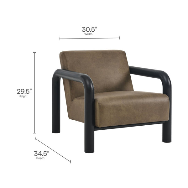Modway Furniture Sereno Vegan Leather Accent Chair - Sculptural Comfort with Oversized Armrests for Modern Spaces Mushroom Black EEI-7392-MUS-BLK